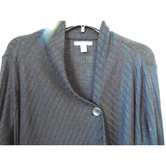 Ribbed Black Draped Cardigan By Dana Buckman Size XL petite one button closure - Picture 2 of 9